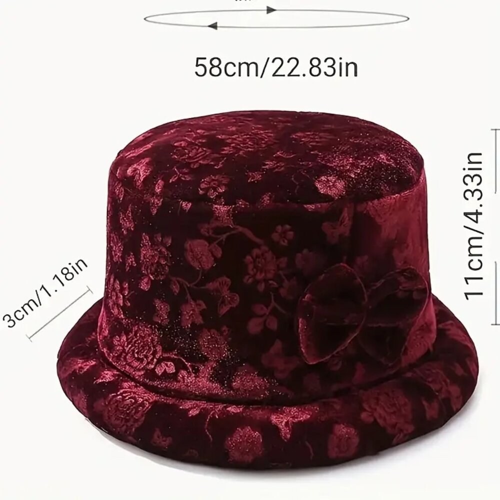 VELVET HAT in Burgundy - Picture 2 of 2